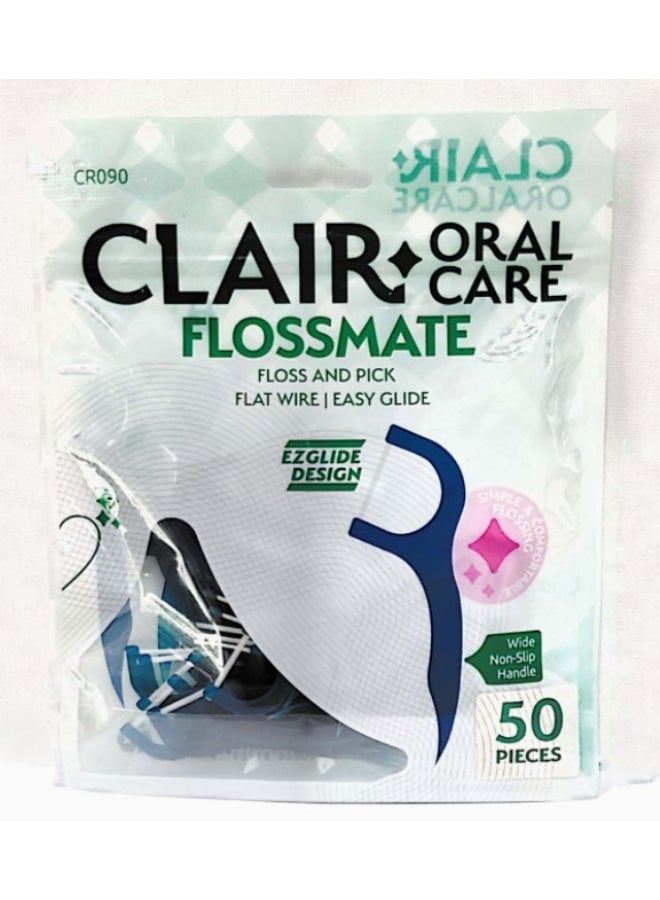 Clair FlossMate Dental Floss Picks – 50 Pieces, Wide Non-Slip Handle, EZGlide Design - Image 1
